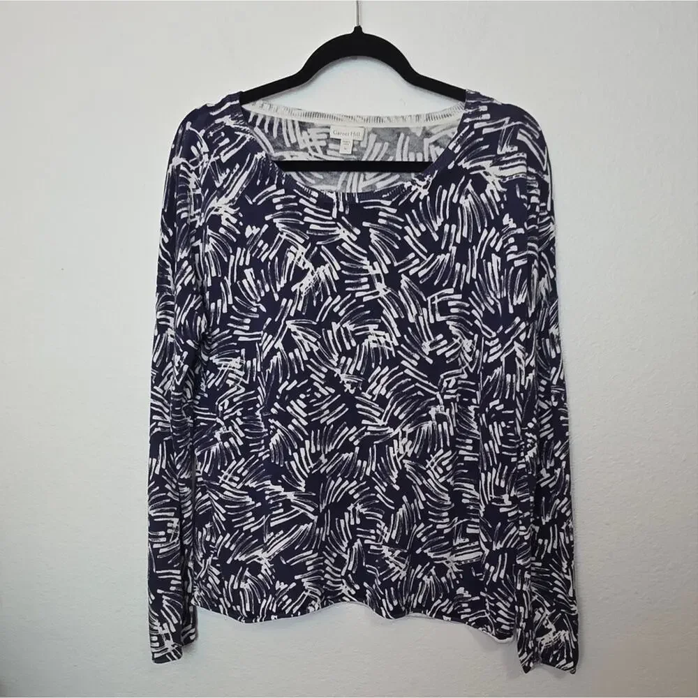GARNET HILL Silk And Cotton Oversized Sweater Blue/White Classic Size M